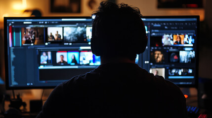 Video editor working on a project timeline with multiple video clips on a computer screen