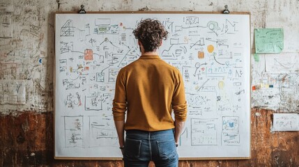 Man Brainstorming Ideas on Whiteboard - Business Strategy