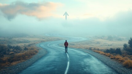 Obraz premium Foggy Road Leading to Success: A Journey of Hope and Motivation