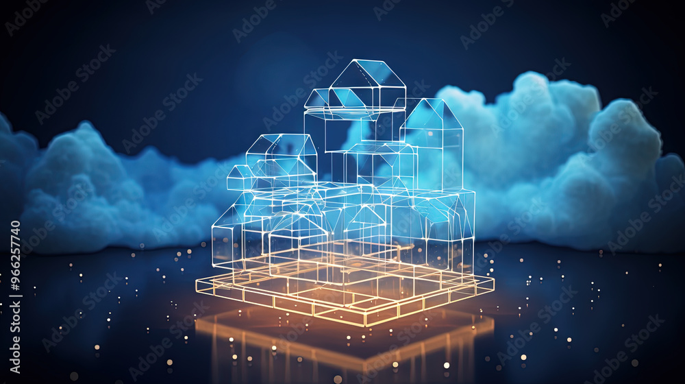Aufkleber Data cloud structure concept with digital technology cloud sign for online backup and network compute power service. Generated AI.