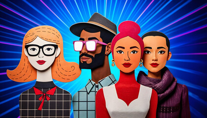 Diverse Cartoon Characters Fun Paper Cutout Team of People Office Setting