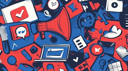 Fototapeta premium Digital Marketing Strategy: Social Media Icons and Tools