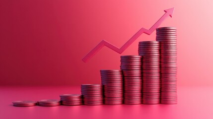Financial Growth: Stacked Coins and Upward Arrow