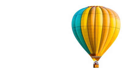Obraz premium A colorful hot air balloon floating in the sky, isolated on a white background. Copy space. 
