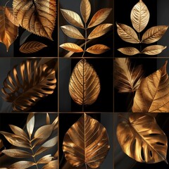 Canvases adorned with golden leaves, showcasing a botanical art design that captures the elegance