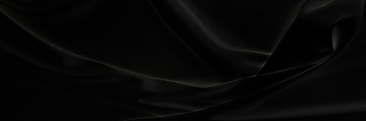 Black gray satin dark fabric texture luxurious shiny that is abstract silk cloth background with patterns soft waves blur beautiful.