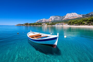 Fototapeta premium A fishermanâ€™s boat-turned-cruise, giving passengers an authentic local experience as they sail along the coast and learn about Cassis' fishing traditions