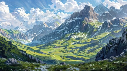 landscape of a valley in the mountains