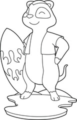 Meerkat Surfer Surfboard Animal Vector Graphic Art Illustration