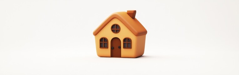 A stylized 3D model of a cozy house with a door and windows.
