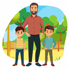 Father with sons. Concept art for Father's Day. Flat vector illustration in cartoon style.