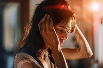 I have to keep away from focusing on the pain Shot of a uncomfortable looking woman holding her head in discomfort due to pain at home during the day