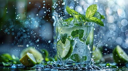 cold refreshing drink with mint