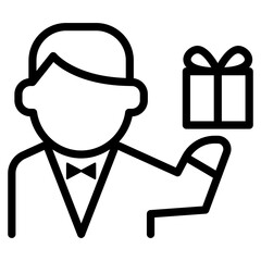 A gift box in the hand of a woman icon