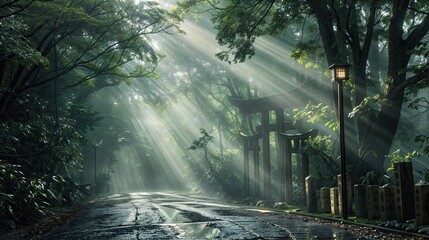 Buddhist ancient religious place hidden in the secret scary forest during the night.