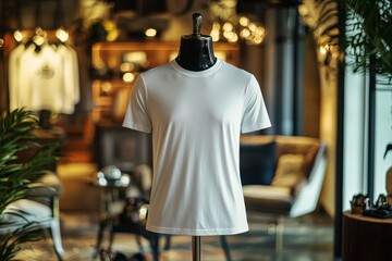 Fototapeta premium Tshirt on stylish mannequin in boutique background created with Generative AI