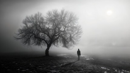 black silhouettes lonely figure against the colourful background of the setting sun