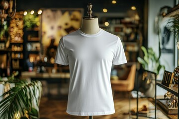 Fototapeta premium Tshirt on stylish mannequin in boutique background created with Generative AI