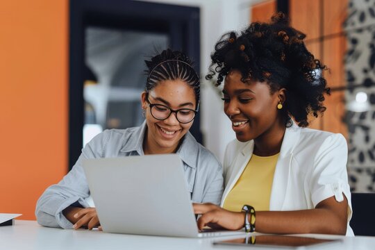 Nothing gets results like a go getter team Shot of two young businesswomen using a laptop together in a modern office