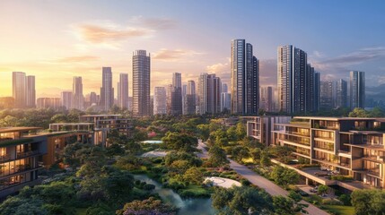 Obraz premium A breathtaking cityscape with a wide lens, clear skies, and fresh air