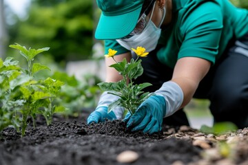 A patient enjoying gardening with a caregiver, doing light outdoor activities that provide physical movement and emotional satisfaction