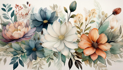 Piękne akwarelowe kwiatowe tło, tapeta generative ai 