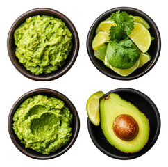 Obraz premium PNG Fresh guacamole and avocado preparation in bowls