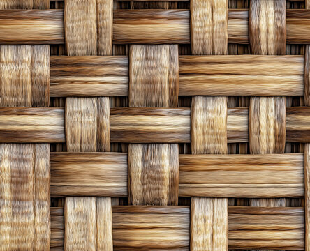 Seamless pattern of natural weaved cane. close-up view of intricate woven cane texture pattern in various shades of brown and beige