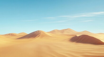 Fototapeta premium Vast, golden sand dunes under a clear blue sky in a remote desert landscape during daytime