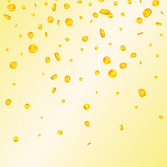 Korean won coins falling. Scattered gold WON