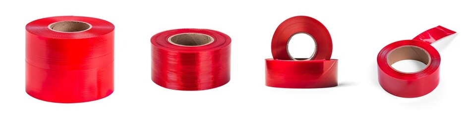 Bright Red Adhesive Tape Roll on a Transparent Background