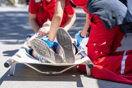 Paramedics in a rescue operation after accident