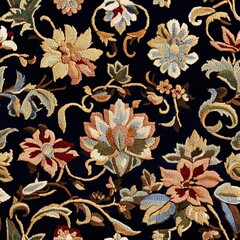 A vibrant floral pattern with stylized flowers and vines ideal for textiles