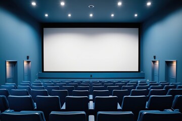 Fototapeta premium The Serenity of a Blank White Screen in a Calm Blue Cinema Atmosphere