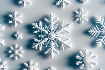 Detailed Macro Study of Unique Snowflake Crystalline Structures on White Background