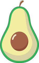 Hand drawn Cute Fresh green half cut avocado fruit vector illustration