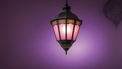 Obraz premium Beautiful purple background with arabic lantern for ramadan