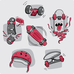 Collection of Skateboard Illustration Set Vector