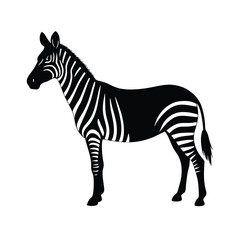 A standing zebra   vector illustration clipart, black color silhouette, white background 