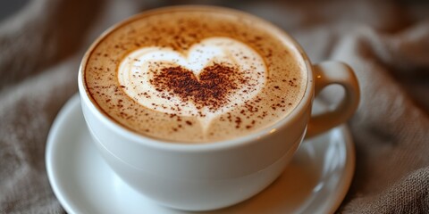 Close-Up of Coffee Cup with Heart-Shaped Latte Art