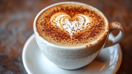 Obraz premium Close-Up of Coffee Cup with Heart-Shaped Latte Art