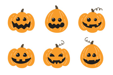 Cute Halloween pumpkin lanterns. Icon set. Vector illustration