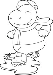 Hippo Inline skating Roller skates Animal Vector Graphic Art Illustration