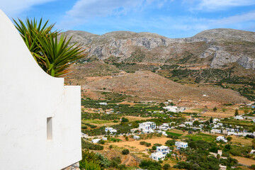 Aegiali village surrounded by mountains on the island of Amorgos. Greece