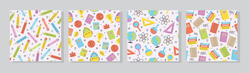 Fototapeta premium School background set with hand drawn stationery. Seamless pattern. Vector illustration