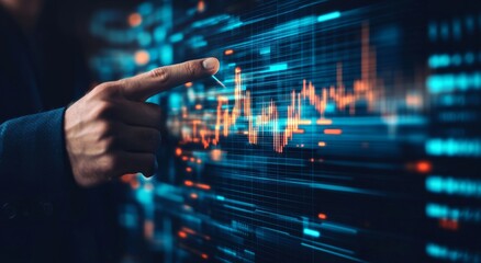Naklejka premium Analyzing financial data trends on a digital touchscreen display in a modern office environment