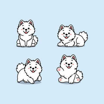 Cute samoyed dog cartoon collection, vector illustration