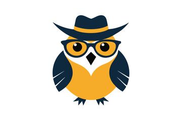 A cool vintage style owl with sun glasses and hat on the white background, vector art illustration 