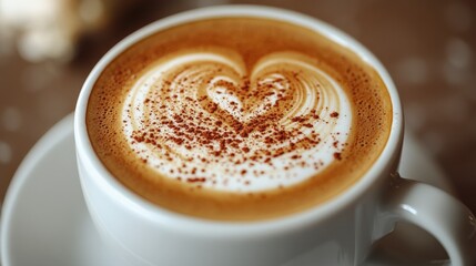 Obraz premium Close-Up of Coffee Cup with Heart-Shaped Latte Art