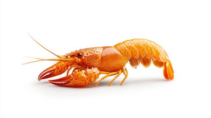 A Vivid Crayfish Closeup of an orange crawfish with detailed textures captured in a side profile against a white background